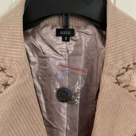 Aziz Womens S Beige Embroidered Corduroy Blazer Jacket With Floral Design - Picture 2 of 12